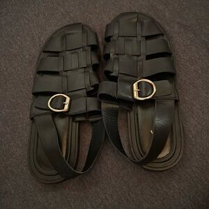 Zara Leather Sandals caged Black Fisherman